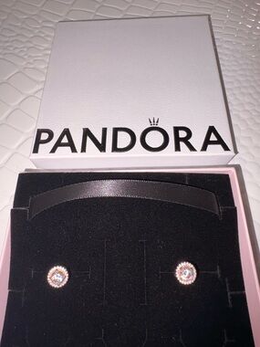 Pandora Rose Gold and Clear Halo Stud Earrings